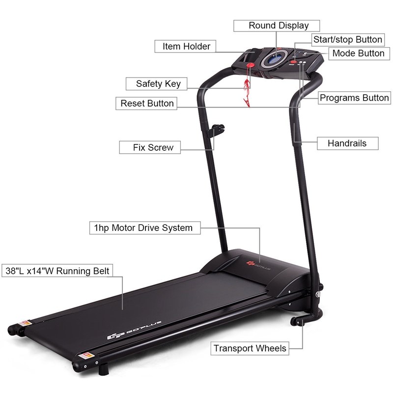 1HP Goplus Electric Treadmill Folding Power Running Fitness Machine Black Metal