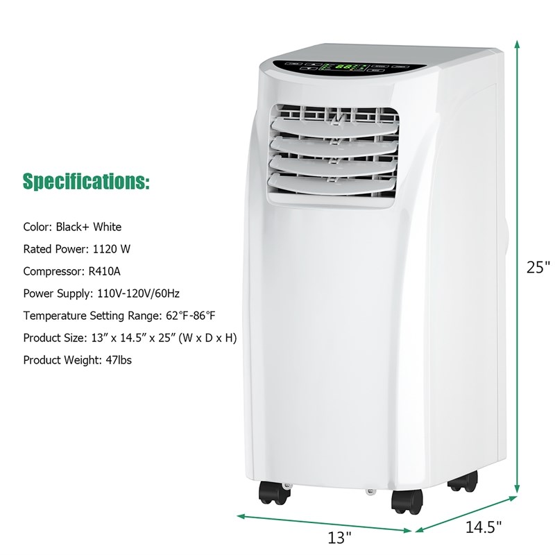 8000 BTU Air Conditioner & Dehumidifier Remote w/ Window Kit White Plastic