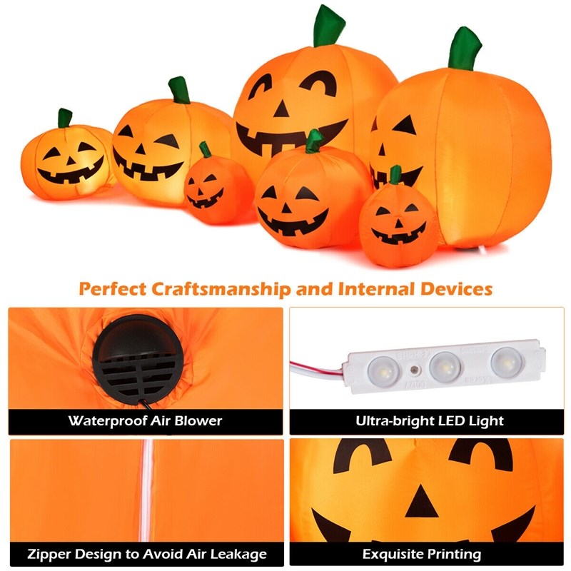 7.5' Halloween Inflatable 7 Pumpkins Patch W/LED Light Decor Orange Fabric