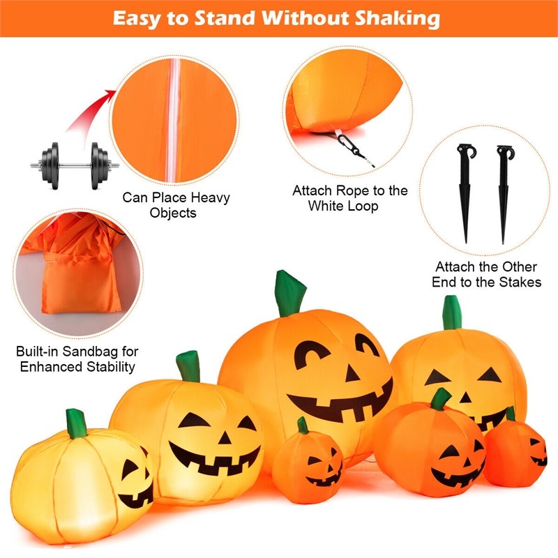 7.5' Halloween Inflatable 7 Pumpkins Patch W/LED Light Decor Orange Fabric