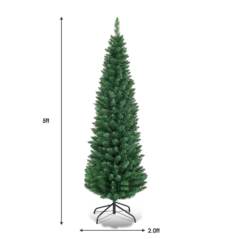 5Ft PVC Artificial Pencil Christmas Tree Slim Stand Green Home Decor Plastic