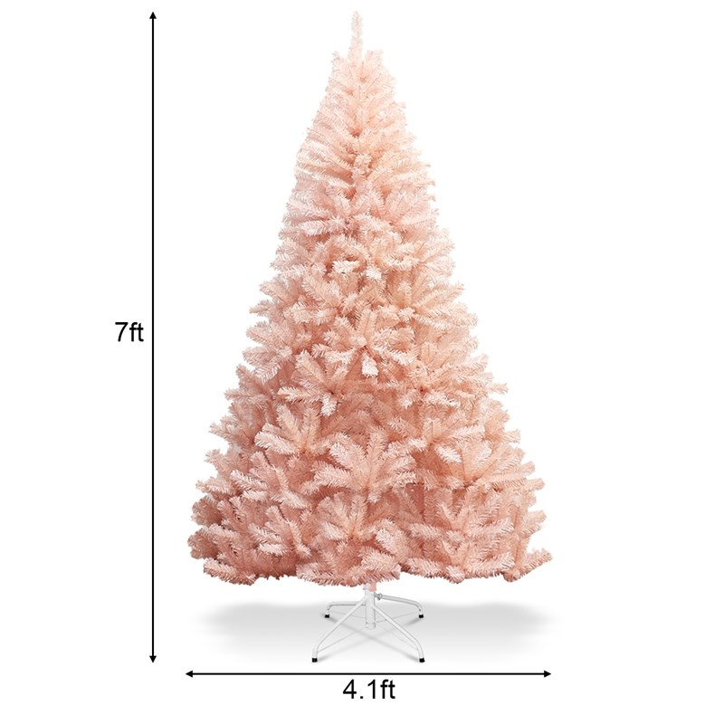 7ft Artificial Christmas Tree Hinged Full Fir Tree Metal Stand Pink