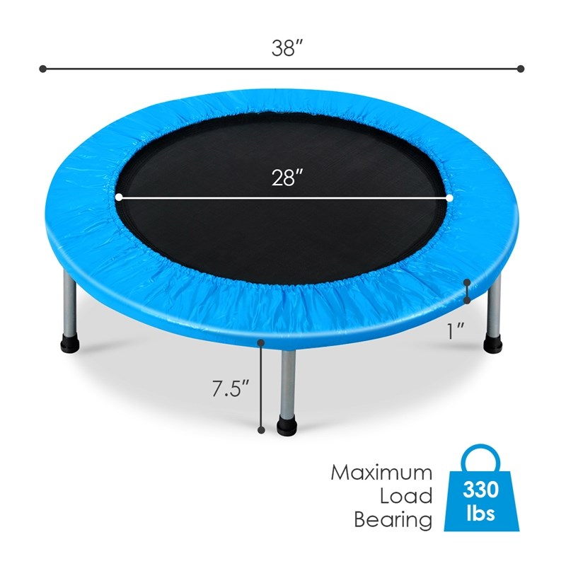 38'' Rebounder Trampoline Adults and Kids Exercise w/ Padding Blue Steel