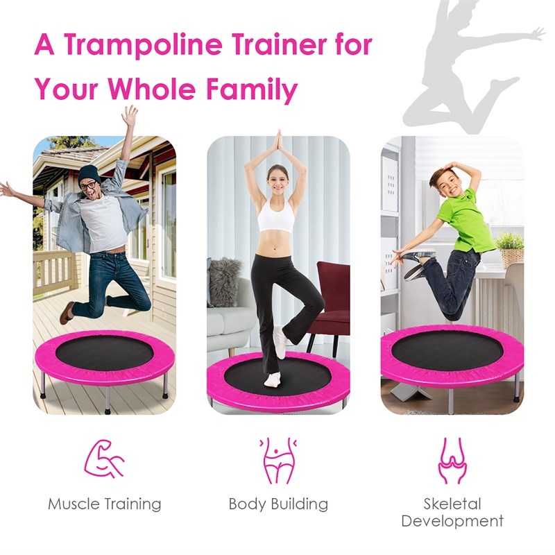 38'' Rebounder Trampoline Adults and Kids Exercise Workout w/Padding Pink Metal