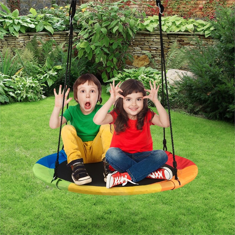 40'' Flying Saucer Tree Swing Indoor Outdoor Play Set for Kids Colorful Fabric