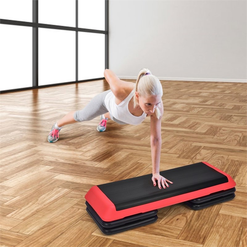 Fitness Aerobic Step 43'' Adjust 4'' - 6'' - 8'' Exercise Stepper Red Plastic
