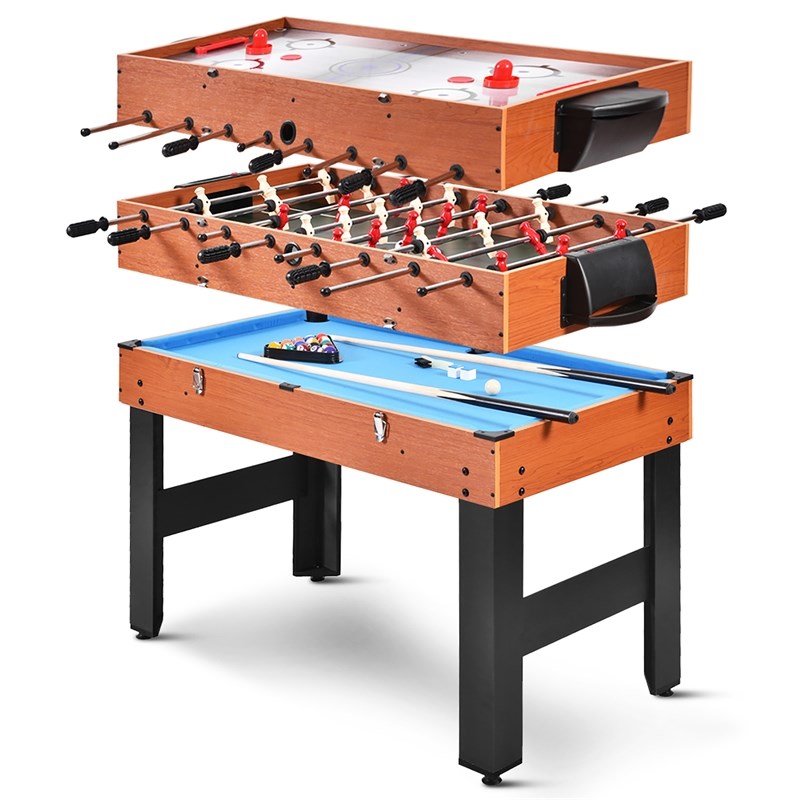 48'' 3-In-1 Multi Combo Game Table Soccer Billiards Hockey For Kids Orange Wood