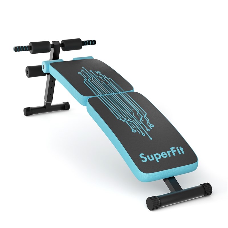 SuperFit Folding Weight Bench Adjustable Sit-up Board Curved Bench Blue Leather