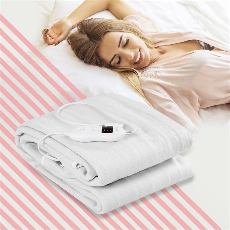 Electric Heated Mattress Pad Safe Full 8 Temperature 10h Timer White Fabric