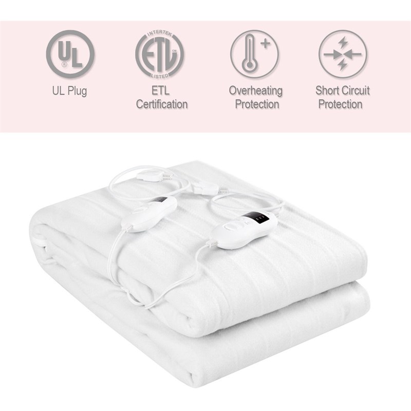 Electric Heated Mattress Pad Safe Full 8 Temperature 10h Timer White Fabric