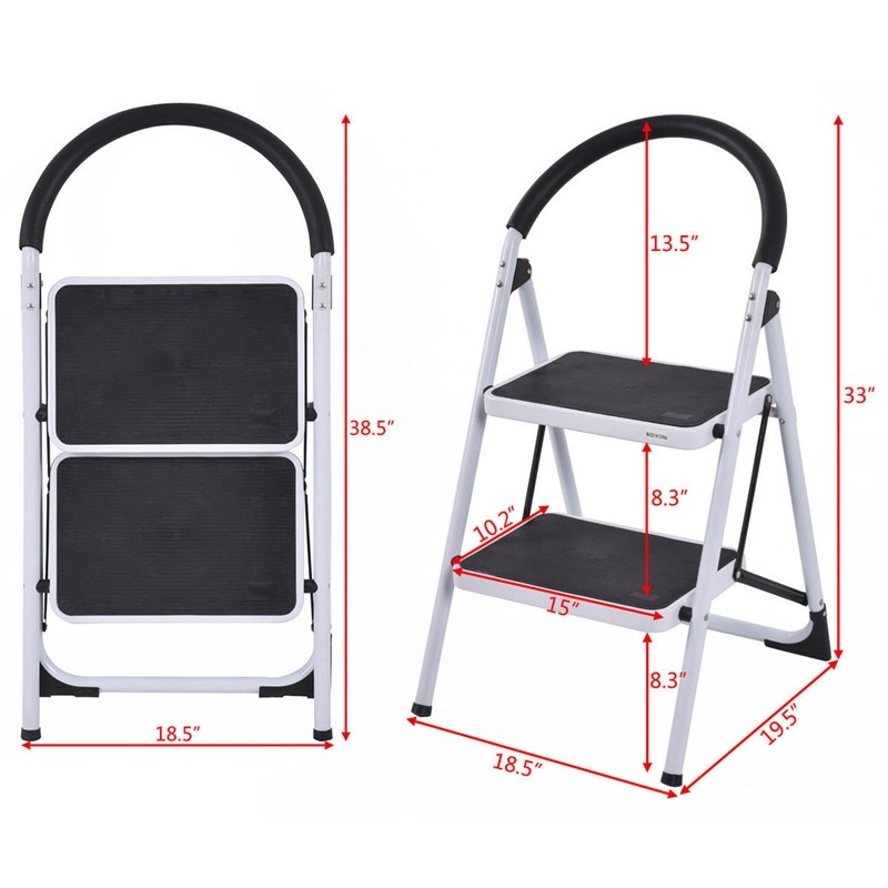 2 Step Ladder Folding Stool Heavy Duty 330Lbs Capacity Lightweight White
