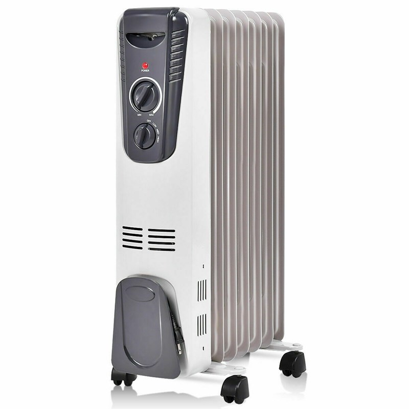 1500W Electric Oil Filled Radiator Space Heater 5.7 Fin Thermostat Room White