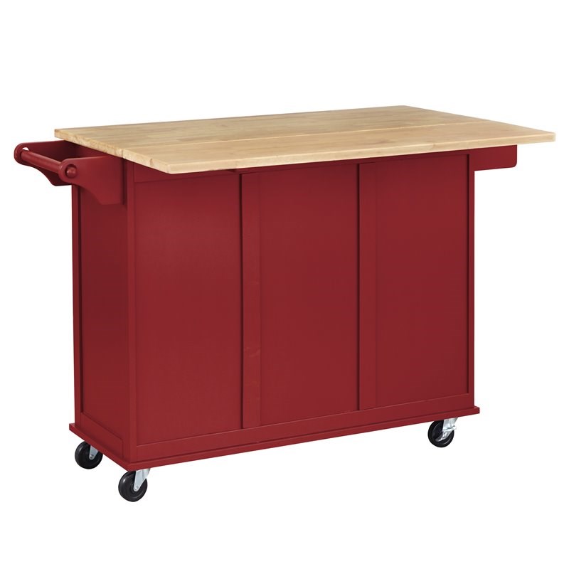 TMS Sundance Transitional Rubber Wood & MDF Kitchen Cart in Red