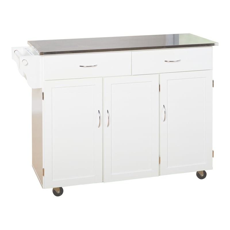 TMS Extra Large Stainless Steel Top & MDF Wood Kitchen Cart in White