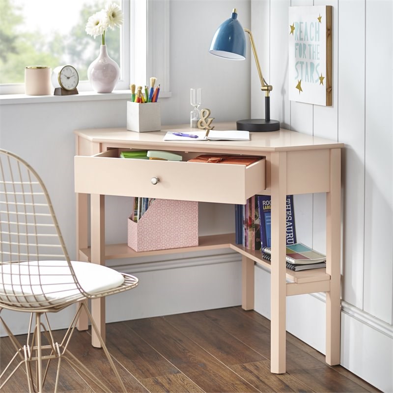 TMS Ellen Transitional Engineered Wood Corner Desk in Blush Pink