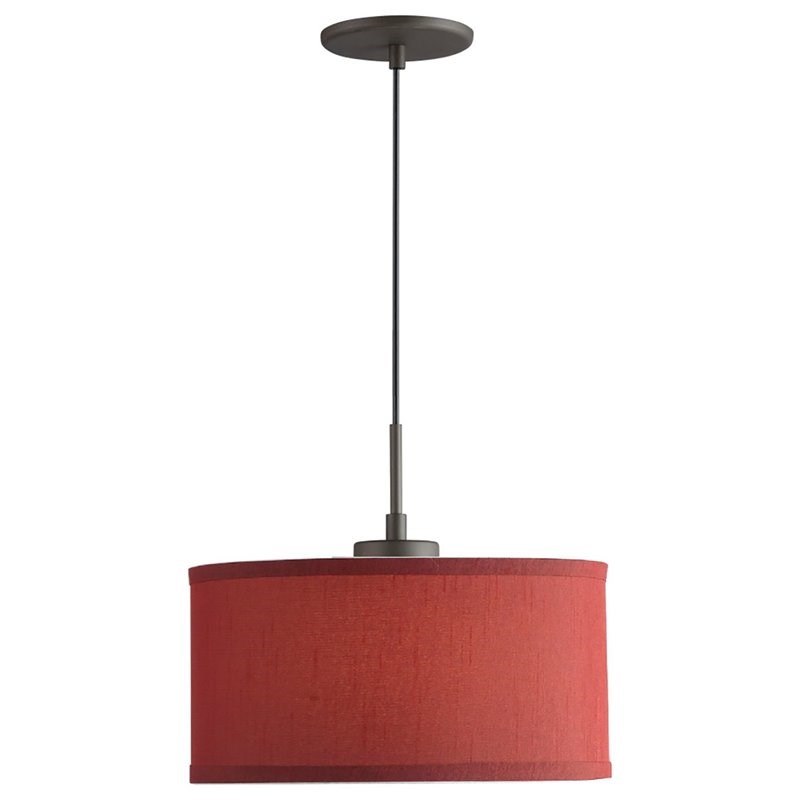 Woodbridge Lighting Drum Fabric & Metal Mini-Pendant in Bronze/Red