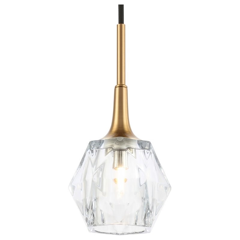 Woodbridge Lighting Regent Park 1Lt Glass Pendant in Brass/Hexagonal Crystal