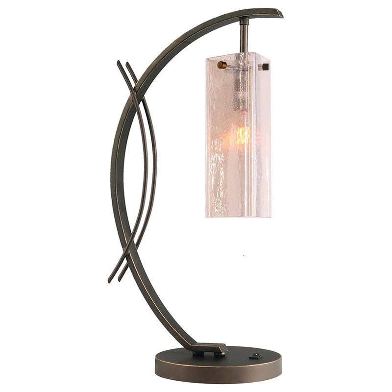 Woodbridge Lighting Eclipse 1-Light Glass Plated Triangle Table Lamp in Bronze