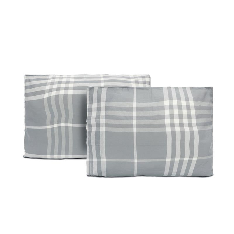 Banbury Plaid Grey and Ivory Cotton Queen Comforter Set