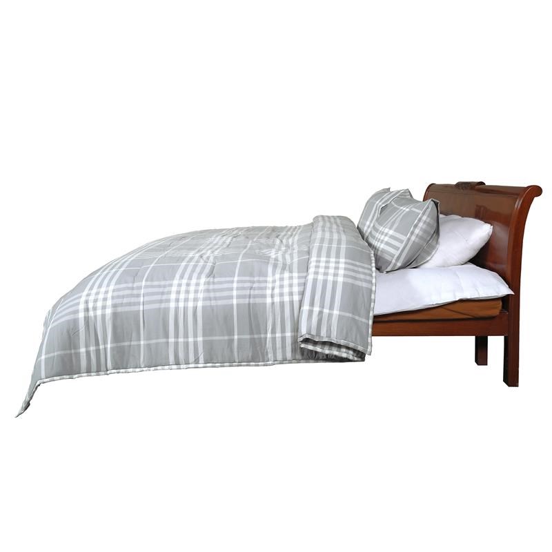 Banbury Plaid Grey and Ivory Cotton King Comforter Set