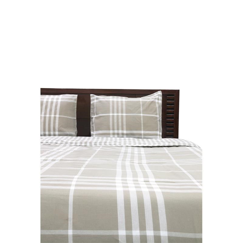 Banbury Plaid Linen and Ivory Cotton Queen Comforter Set