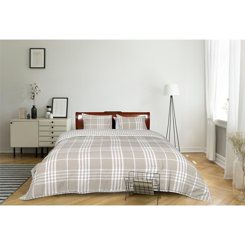 Banbury Plaid Linen and Ivory Cotton King Comforter Set