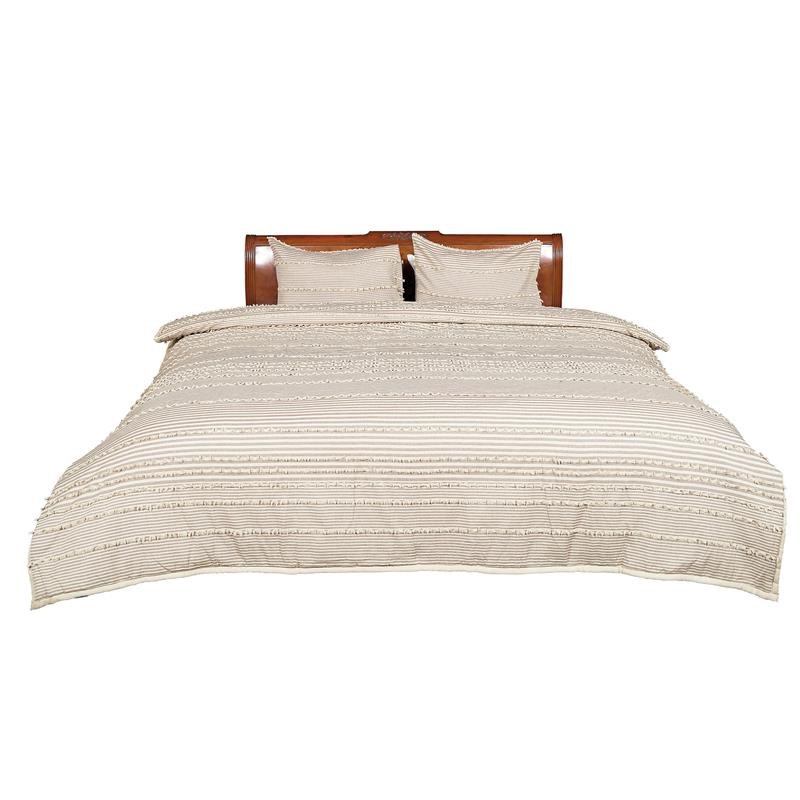 Uneven Stripe Beige and Brown Cotton Queen Comforter Set