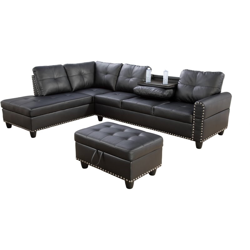 Lifestyle Furniture Catrina Left-Facing Sectional & Ottoman in Black