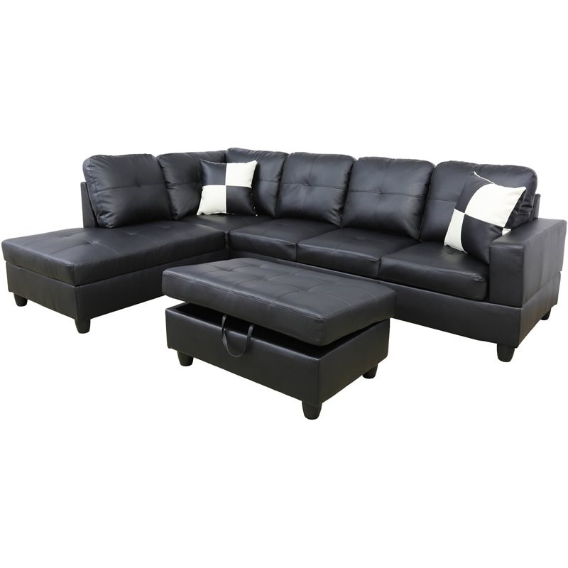 Lifestyle Furniture Scott Left-Facing Sectional & Ottoman in Ultimate Black