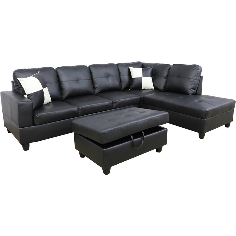 Lifestyle Furniture Scott Right-Facing Sectional & Ottoman in Ultimate Black