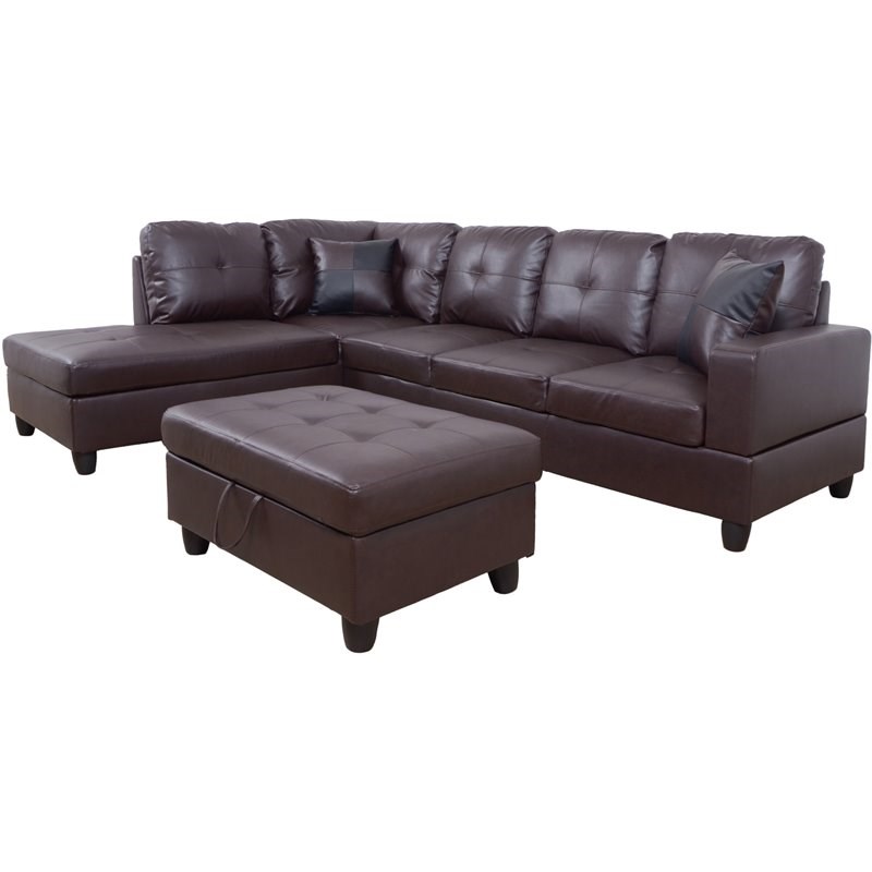 Lifestyle Furniture Scott Left-Facing Sectional & Ottoman in Chocolate/Brown
