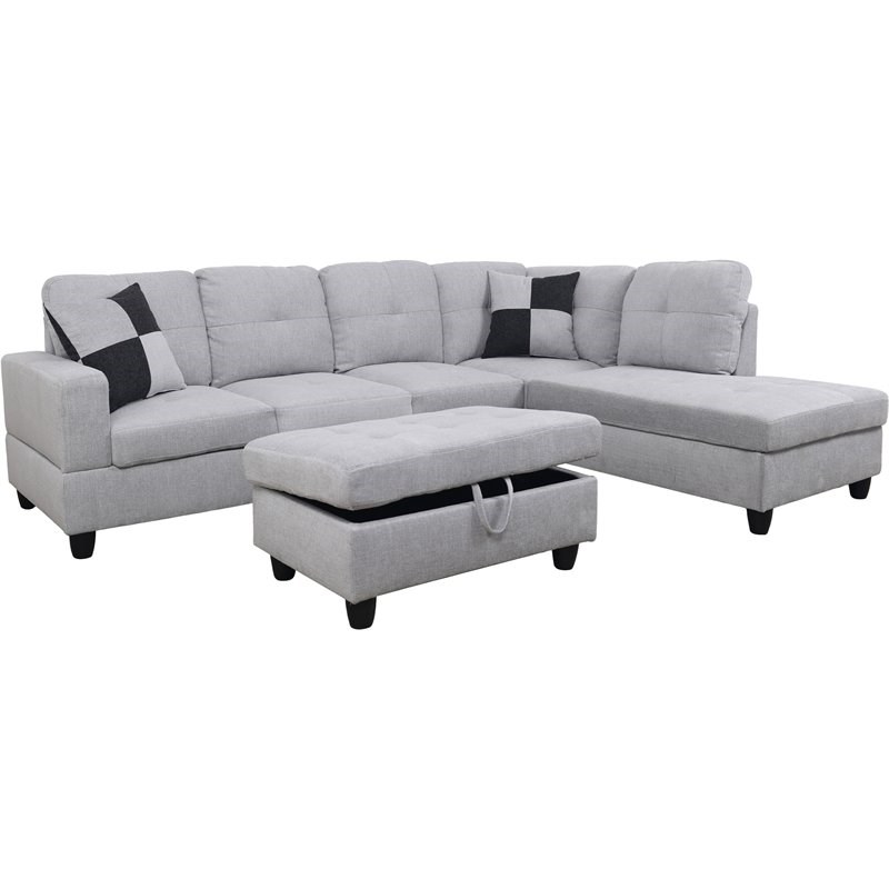 Lifestyle Furniture Edward Right-Facing Sectional & Ottoman in Gray/White