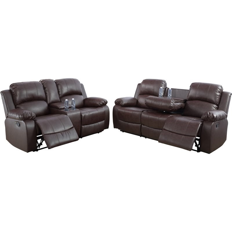 Faux Leather Recliner Sofa Set, 2 Piece Faux Leather Sectional