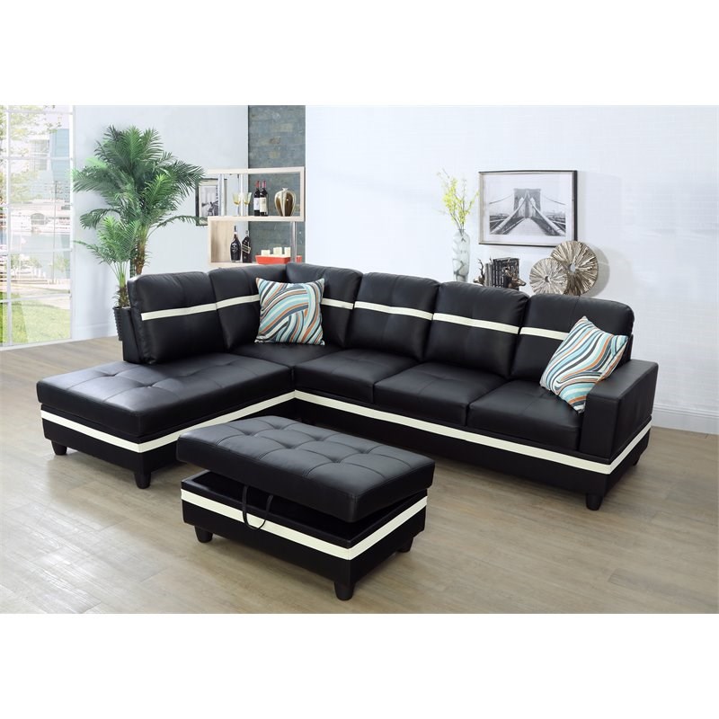 Lifestyle Furniture Lemonda Left-Facing Sectional & Ottoman in Black/White