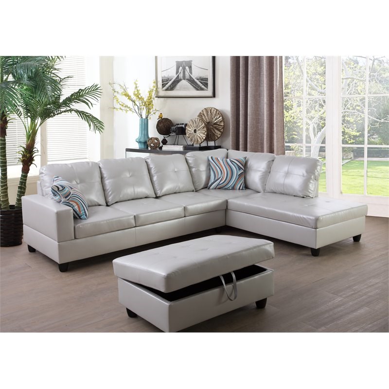 Lifestyle Furniture Biscuits Right-Facing Sectional & Ottoman in Silver Powder