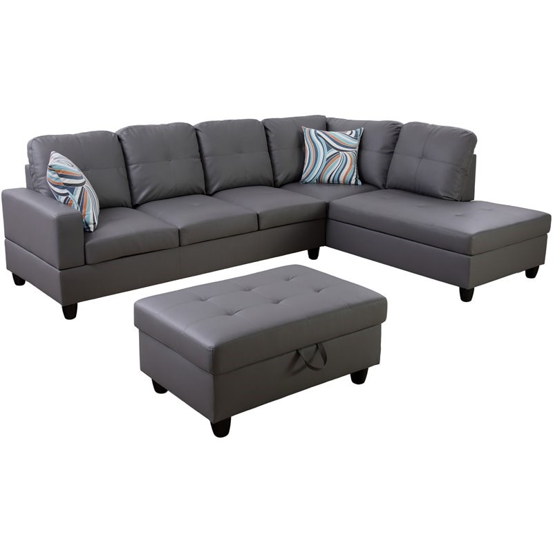Lifestyle Furniture Biscuits Right-Facing Sectional & Ottoman in Raining Gray