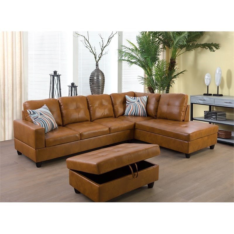 Lifestyle Furniture Biscuits Right-Facing Sectional & Ottoman in Ginger
