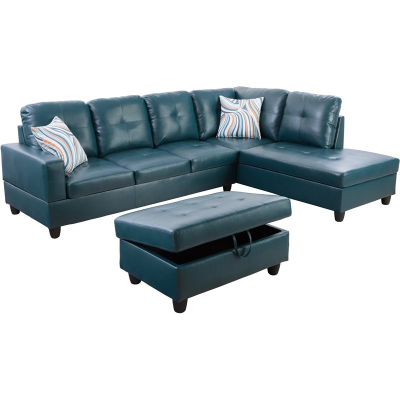 Lifestyle Furniture Biscuits Right-Facing Sectional & Ottoman in Forest Green