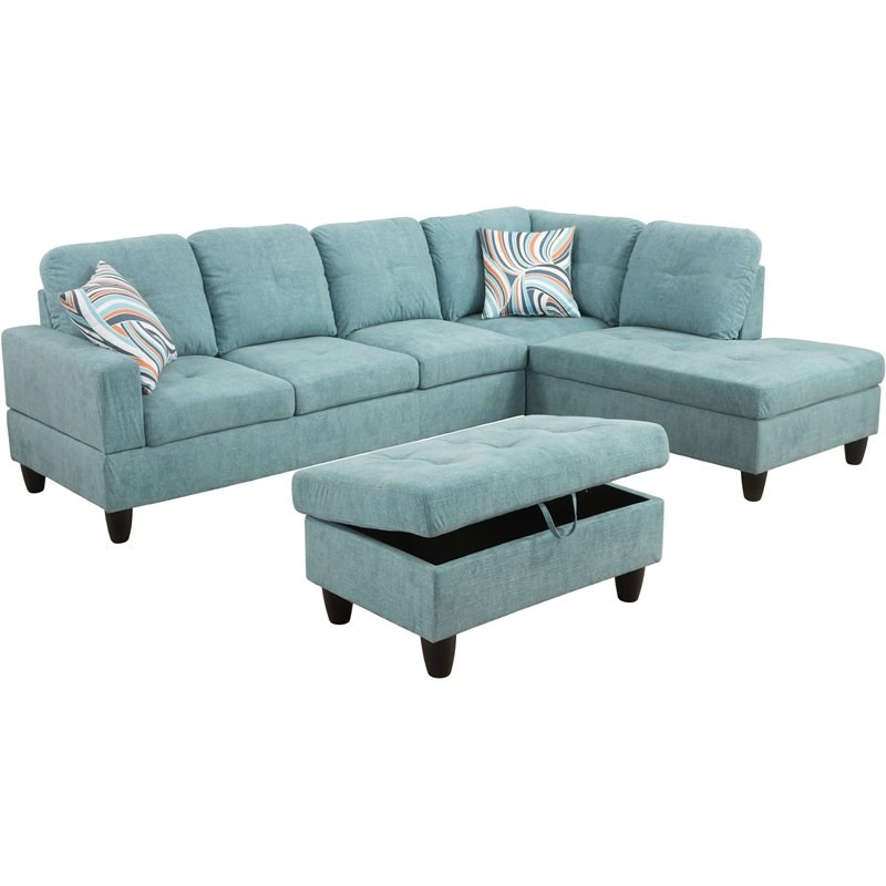 Lifestyle Furniture Biscuits Right-Facing Sectional & Ottoman in Seafoam