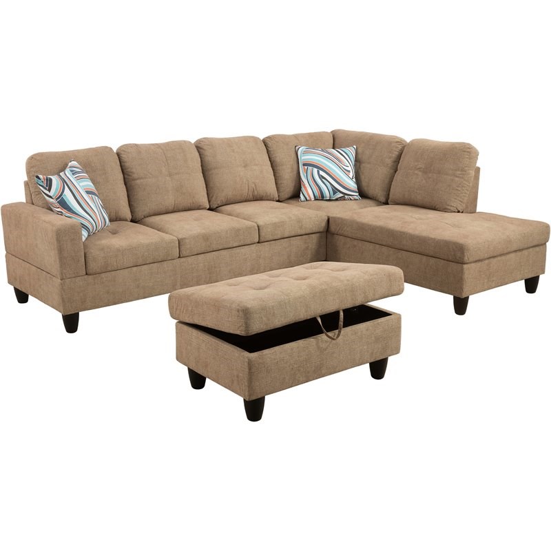 Lifestyle Furniture Biscuits Right-Facing Sectional & Ottoman in Latte