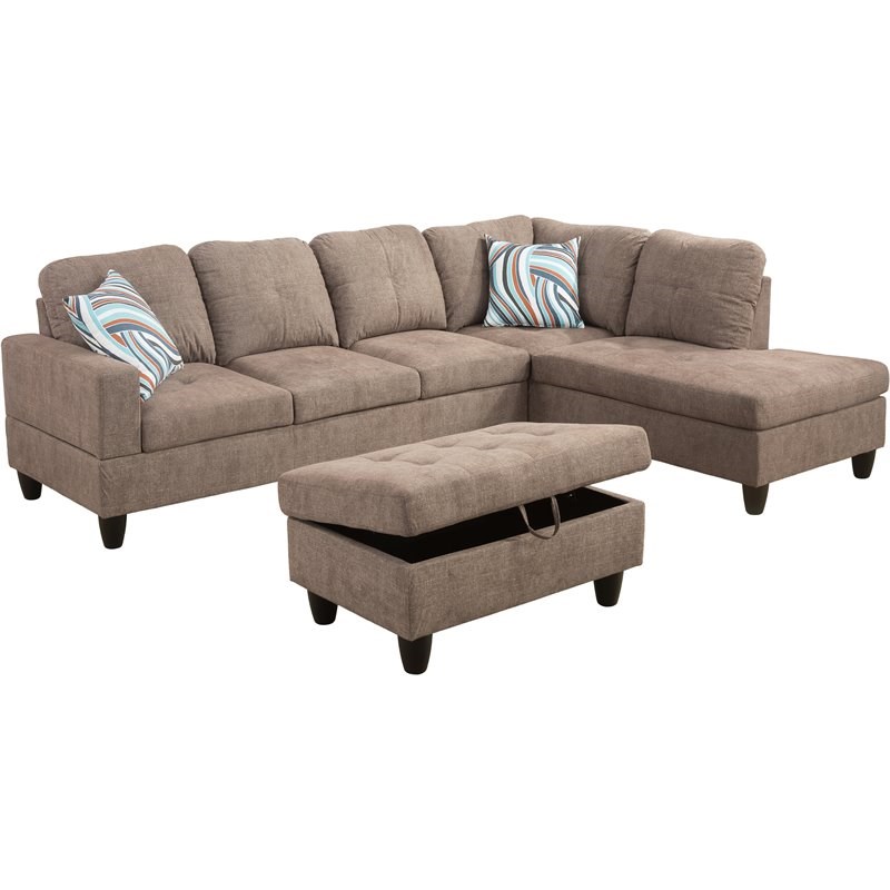 Lifestyle Furniture Biscuits Right-Facing Sectional & Ottoman in Cider