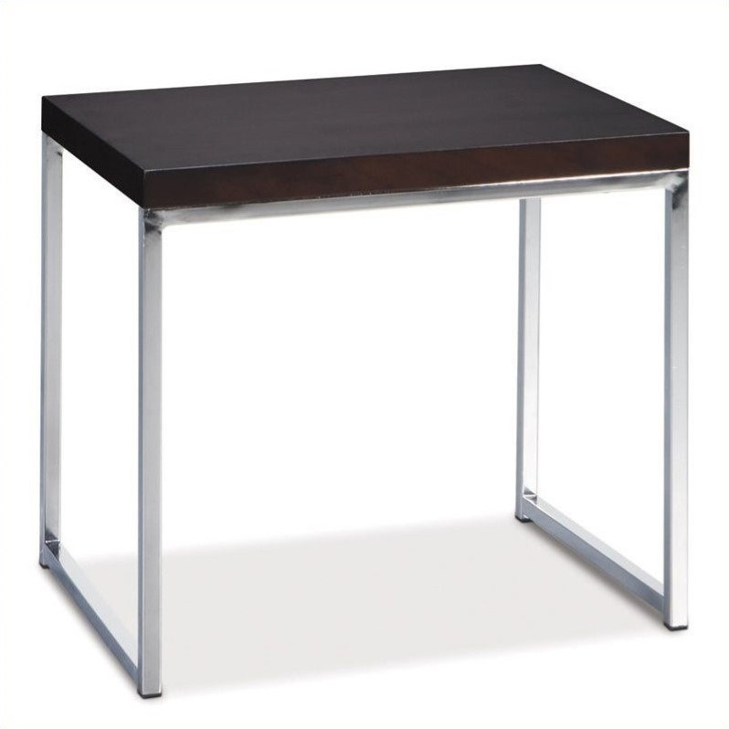 Wall Street End Table Espresso Wood Veneer Top with Chrome legs