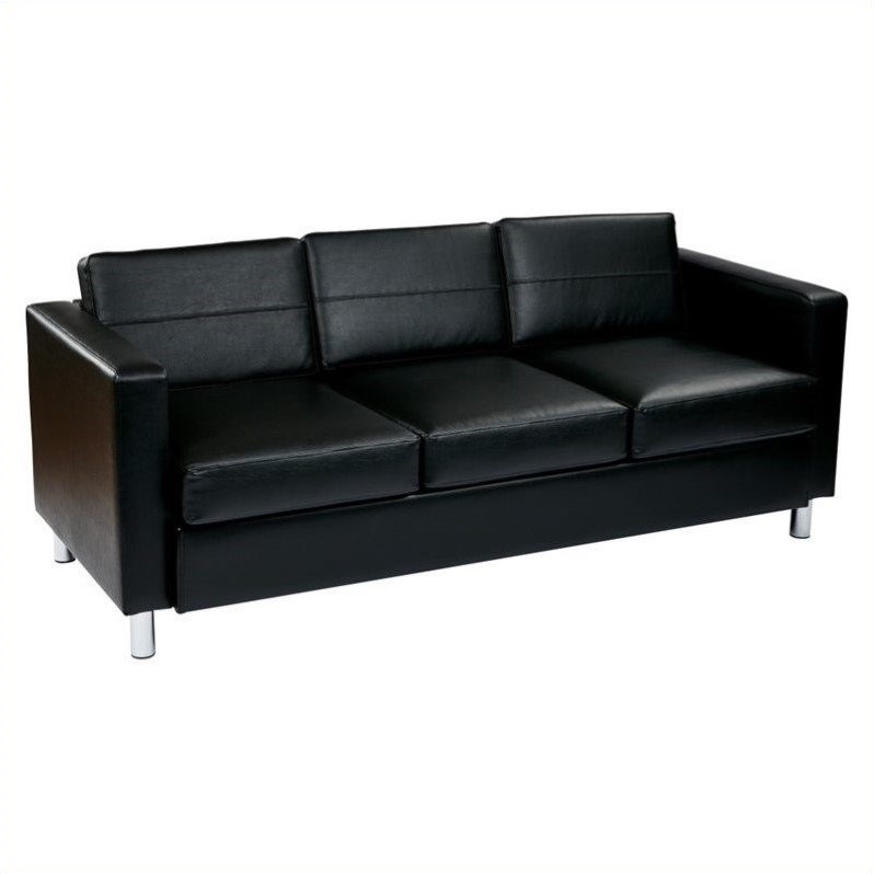 Pacific Easy-Care Black Faux Leather Sofa Couch with Box Spring Seats