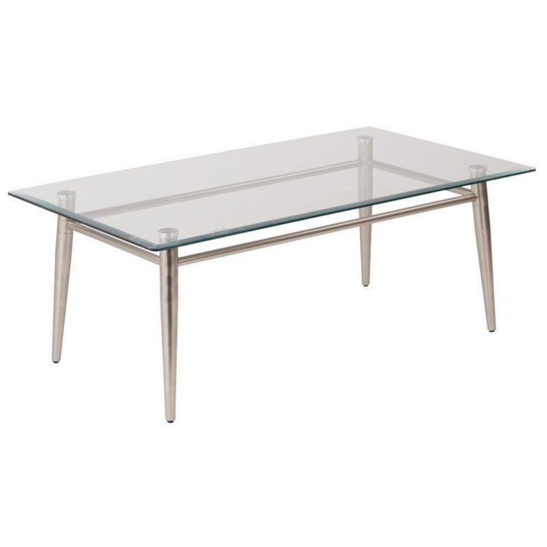 Brooklyn Rectangular Clear Tempered Glass Top Coffee Table in Nickel Brush