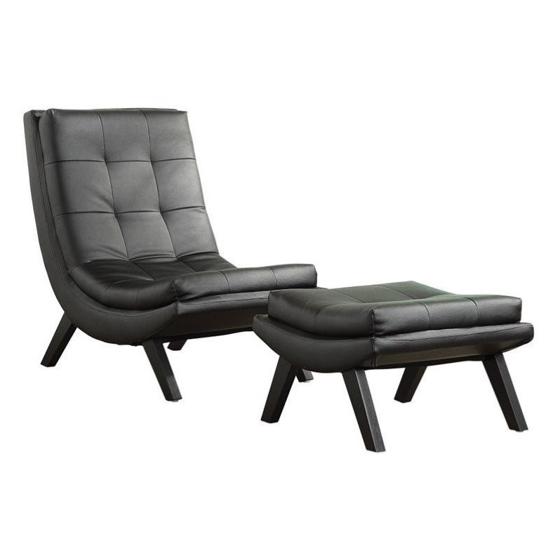 OSP Home Furnishing Tustin Lounge Chair and Ottoman Set in Black Bonded Leather