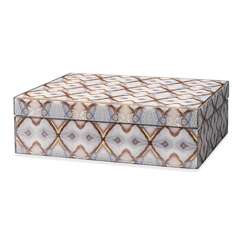 Jamie Young Co Kaleidoscope Transitional Wood Box in Brown/Light Gray/Blue