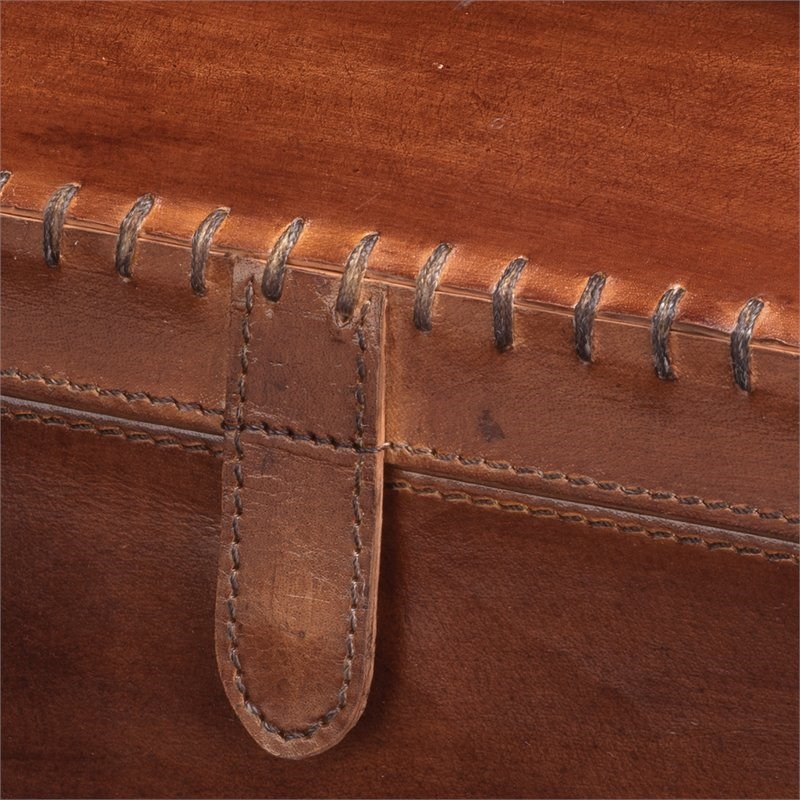 Jamie Young Co Chester Traditional Leather Box in Tobacco Brown