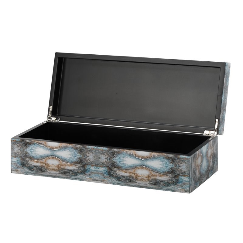 Jamie Young Co Rorschach Long Transitional Wood Box in Indigo Blue