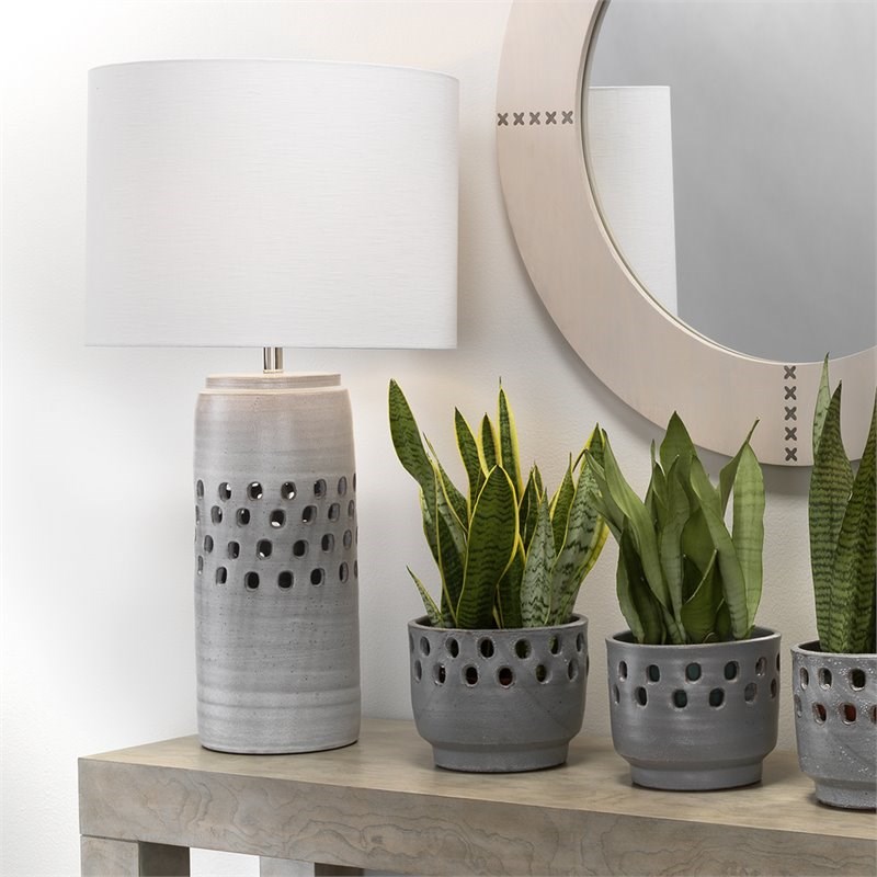 Jamie Young Co Perforated Coastal Ceramic Table Lamp in Gray