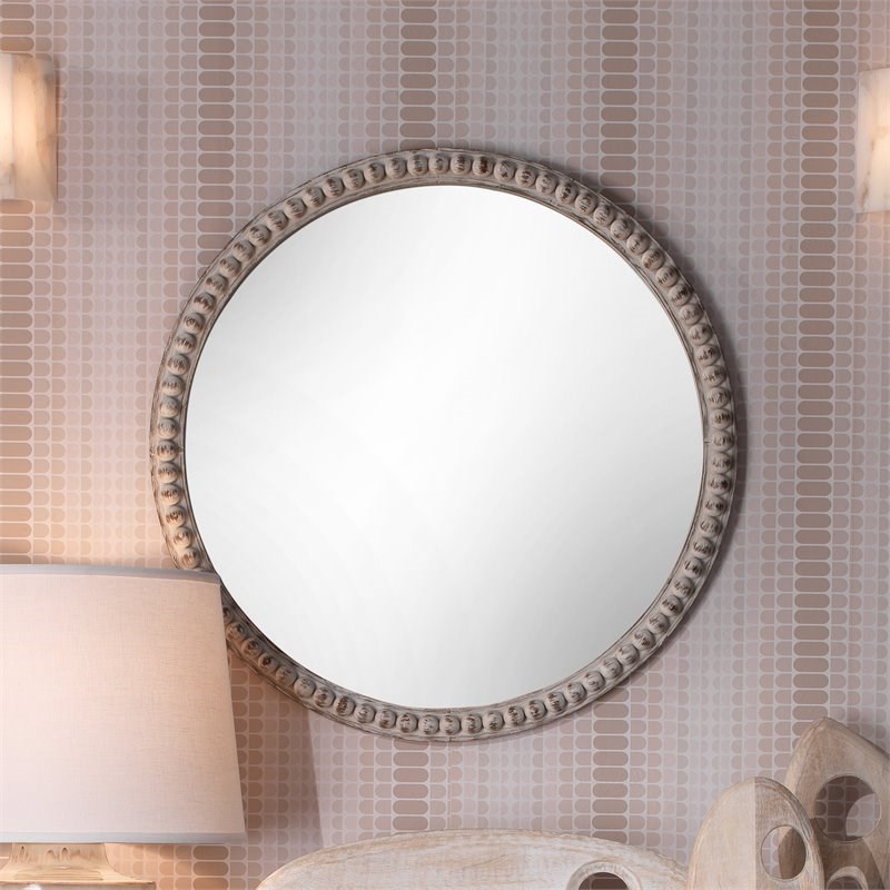 Jamie Young Co Audrey Transitional Wood Beaded Mirror in White